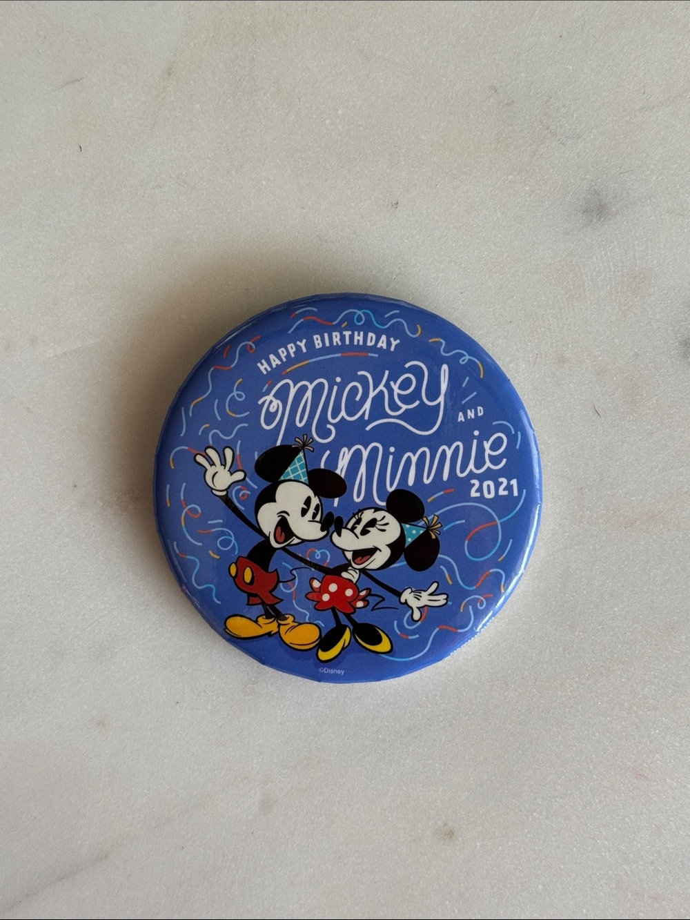Disney Blue Mickey and Minnie 2021 Celebratory Birthday Button from Disneyland